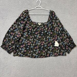Casual Work Floral Square Neck Blouse Puff Sleeve Top Lightweight 2X NWT